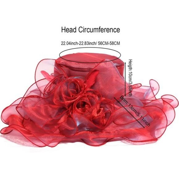 Women Sun Hat Church Wide Brim Wine Red